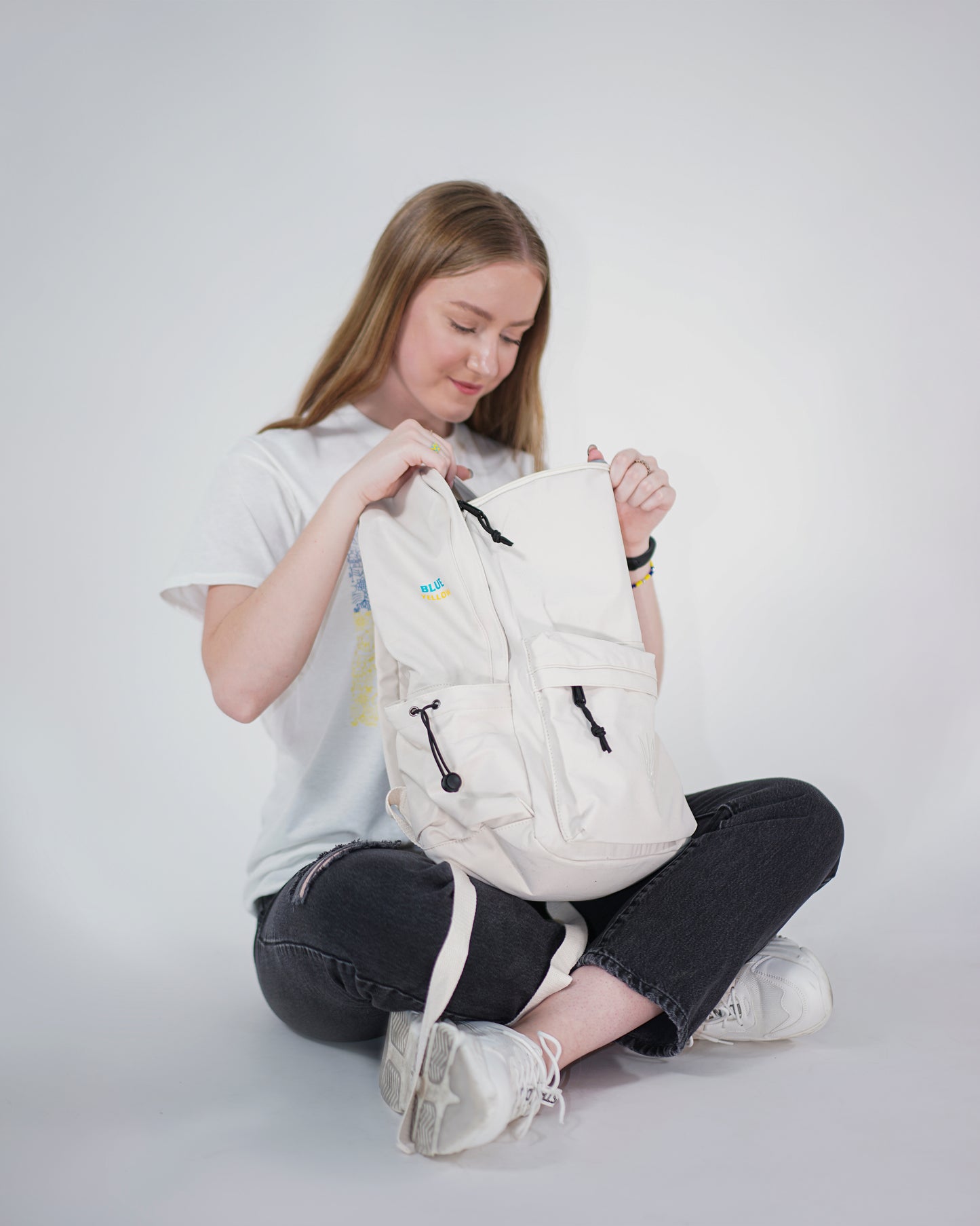 Backpack with Beige Embroidered Truzyb | Ukrainian Trident Backpack